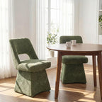 VKNOW Upholstered Swivel Dining Chairs Set of 2, Modern Dining Room Chairs with Open Back, Chenille Fabric Kitchen Chairs for Dining Room, Living Room, Bedroom, Vanity, Green