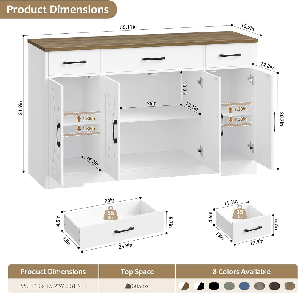 HOSTACK Kitchen Buffet Sideboard Storage Cabinet, Coffee Bar Cabinet, White