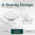 Bme 40" Ergonomic Wicker Papasan Chair with Soft Thick Density Fabric Cushion, High Capacity Steel Frame, 360 Degree Swivel for Living, Bedroom, Reading Room, Lounge, Serene Oasis - White Base
