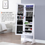 GISSAR Jewelry Organizer Full Length Mirror Jewelry Cabinet Standing/Wall/Hanging Door Jewelry Armoire Storage with Lights, Lockable, White