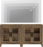 WAMPAT Farmhouse TV Stand for TVs up to 65”, Rustic Wood Entertainment Center with Adjustable Shelf, Glass Doors & Storage, Media Console Cabinet for Living-Room, Bedroom, Brown