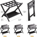 HITNET Luggage Rack for Guest Room, Pack of 2, Suitcase Stand Folding Bedroom, Bamboo Hotel Luggage Holder with Fabric Storage Shelf and Nylon Straps, Black