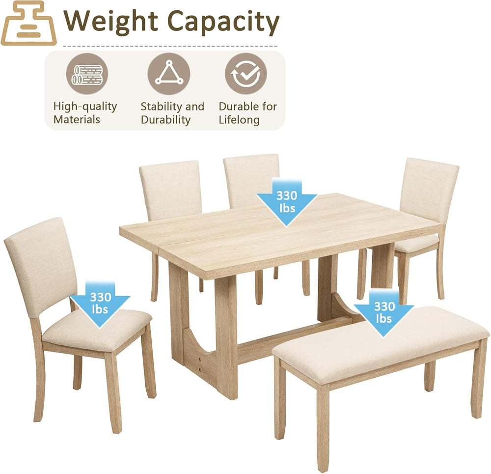Harper & Bright Designs Modern 6-Piece Dining Table Set with Bench & ...