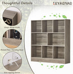 LEYAOYAO 8 Cube Bookshelf with Base,3 Tier Mid-Century Modern Grey Bookcase,Standing Wide Bookshelves Storage Organizer Shelf,Rustic Wood Display Cabinet Book Shelves for Bedroom,Living Room,Office