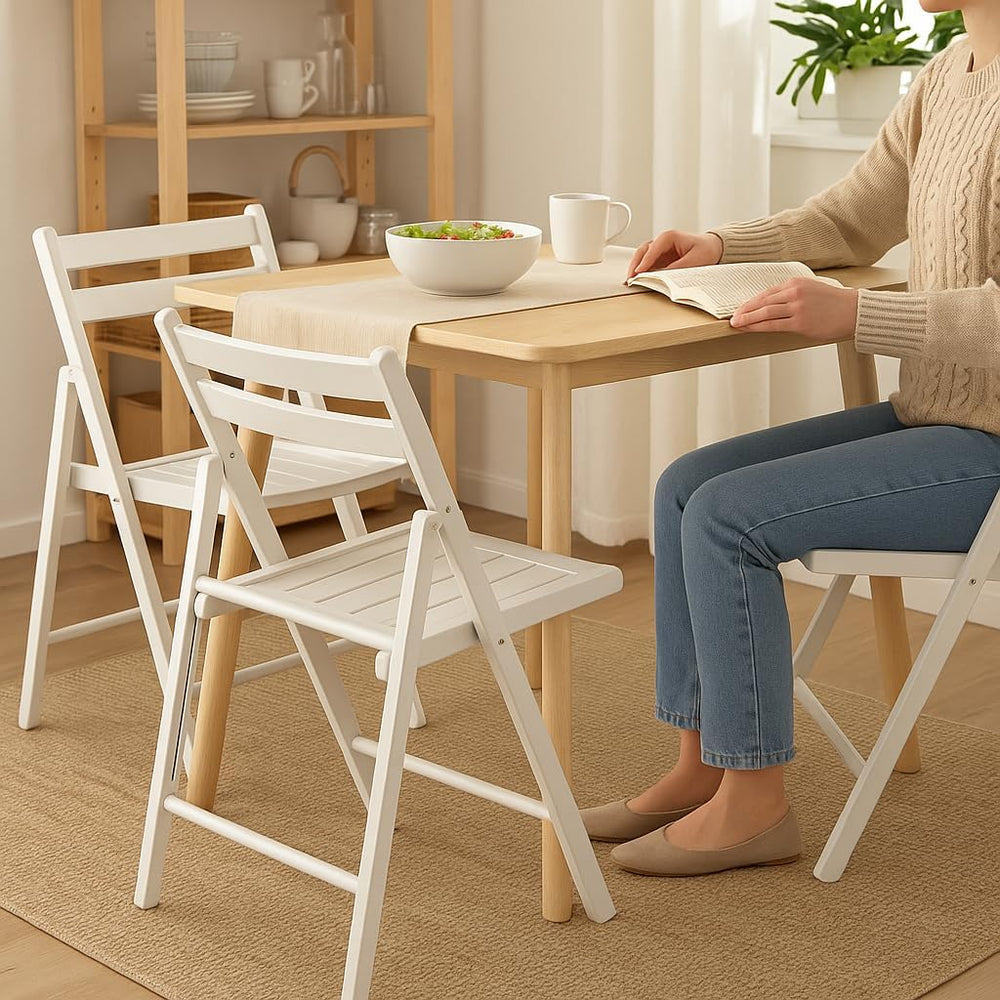 Ergode Robin 4-Piece Folding Chairs, Solid Wood, Walnut & White