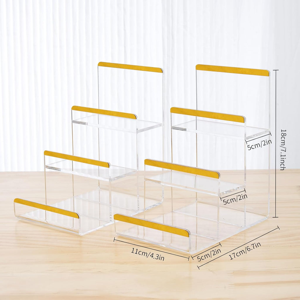 2 Pack 3-Tier Purse Display Stands, Acrylic Wallet Holder Risers Stand, 2-Inch Spacing Clear Clutch Rack Handbag Display Shelf, 4MM Thick Counter Wallet Organizer for Figure Sunglasses Retail Vendor