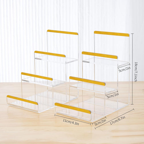 2 Pack 3-Tier Purse Display Stands, Acrylic Wallet Holder Risers Stand, 2-Inch Spacing Clear Clutch Rack Handbag Display Shelf, 4MM Thick Counter Wallet Organizer for Figure Sunglasses Retail Vendor