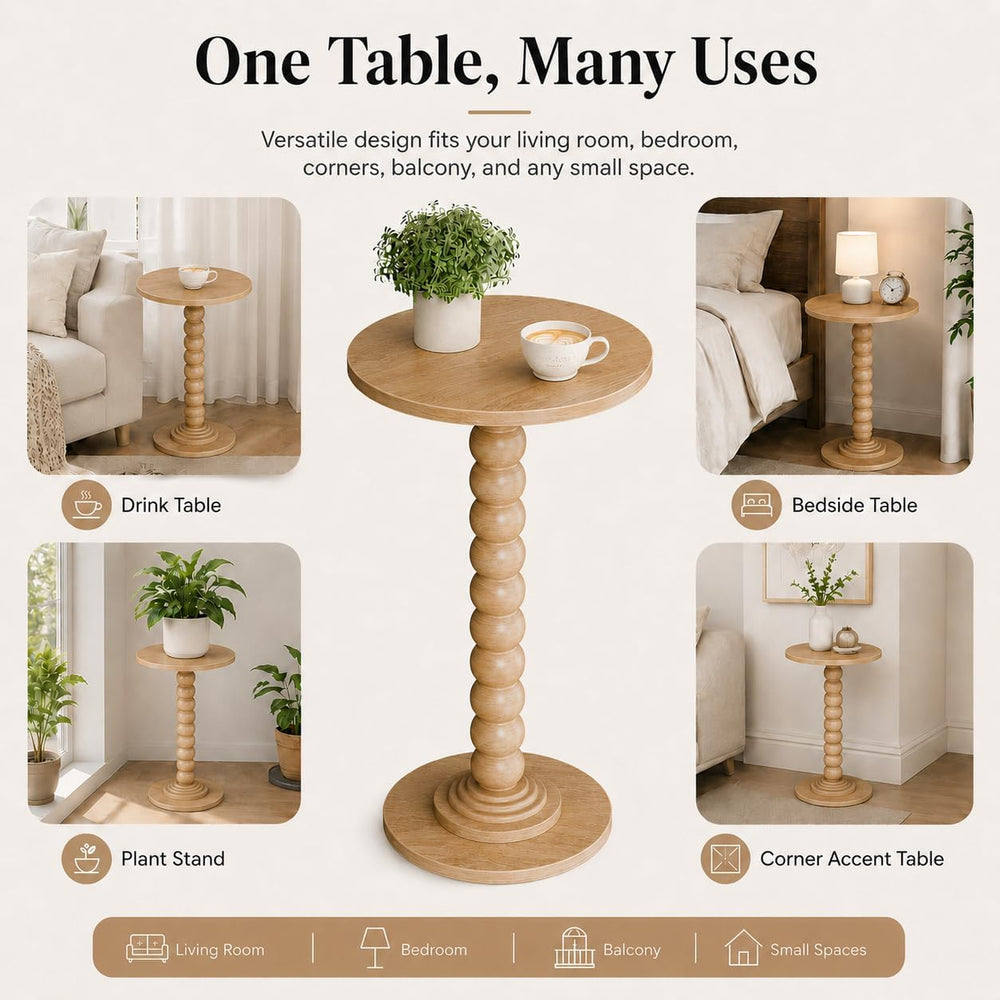 Round Side Table for Small Spaces, Modern Accent End Table with Solid Wood Le...