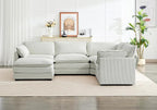 ROWHY 113'' Modular Sectional Cloud Corner Couch, 5 Seater L Shape Sofa Big Comfy Corduroy Oversized Couch with 2 Pillows Movable Ottoman, Deep Seat Sectional Couches for Living Room Office Light Grey