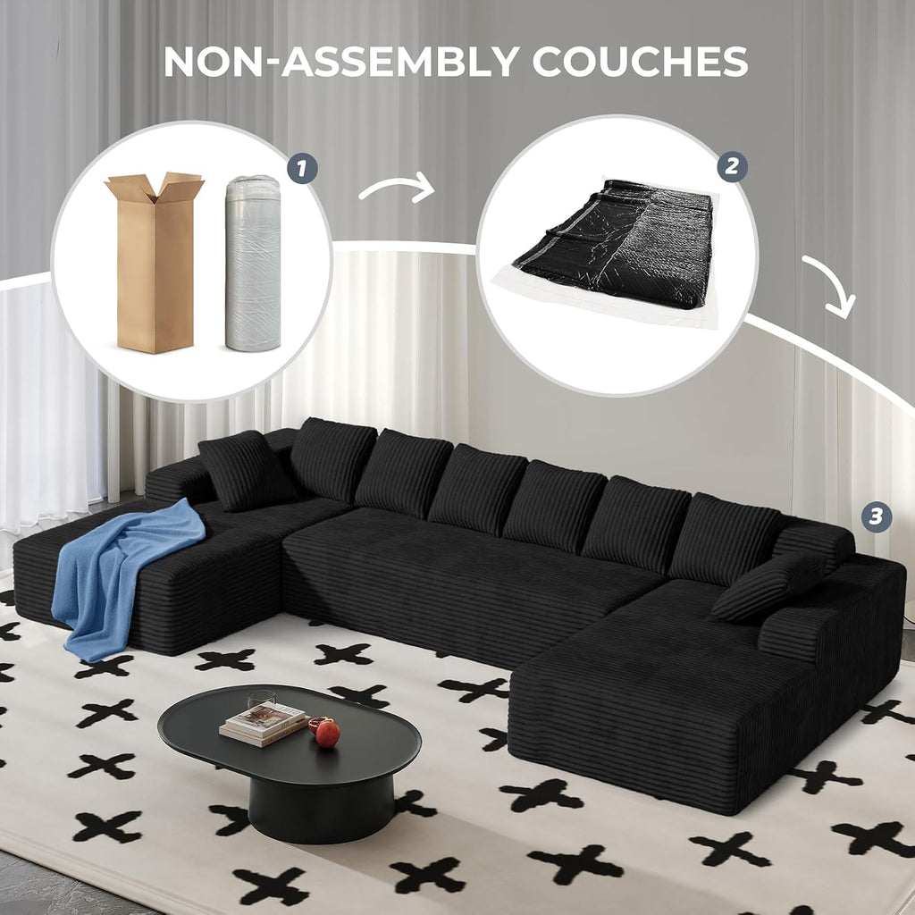 131'' Large Sectional Couches with Chaise, U Shaped Cloud Sofa 1pcs | No Assembly Required Deep Seat Modular Cloud Sofa for Living Room, Comfort-Height Seating, Deep Seat, Wide Armrest
