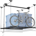 GADFISH Garage Ceiling Lift Storage Rack, Easy Lifting 85" Height 4x4 Ft Overhead Garage Storage Rack for Space Saving with Safety Lock, Suitable for 16"/24" Ceiling, 350LBS Capacity