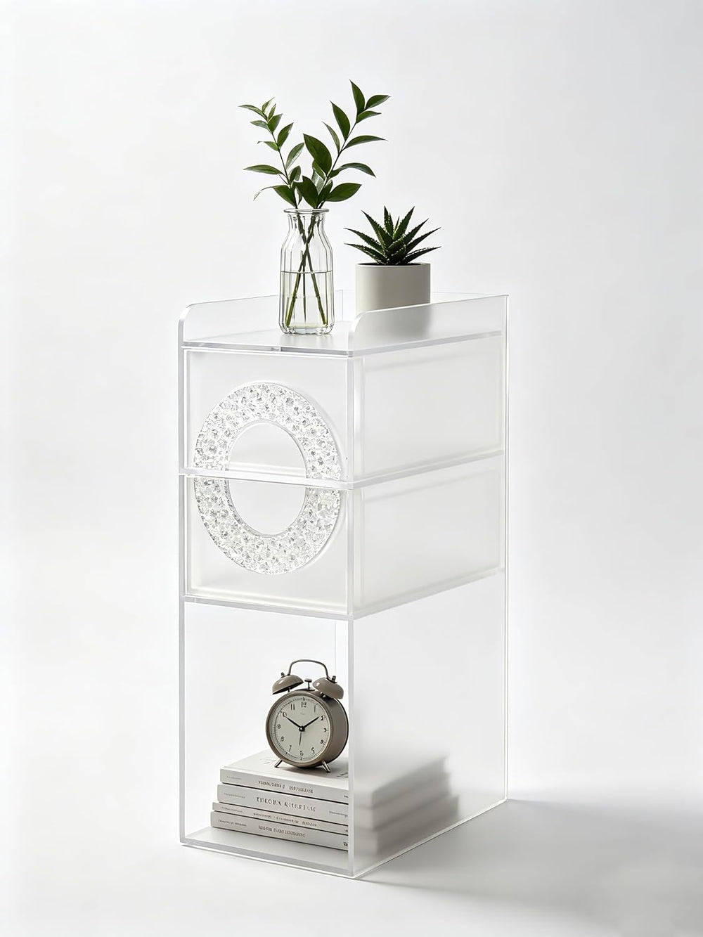 Frosted Acrylic Nightstand with 2 Drawers - Modern Slim Bedside Table for Sma...