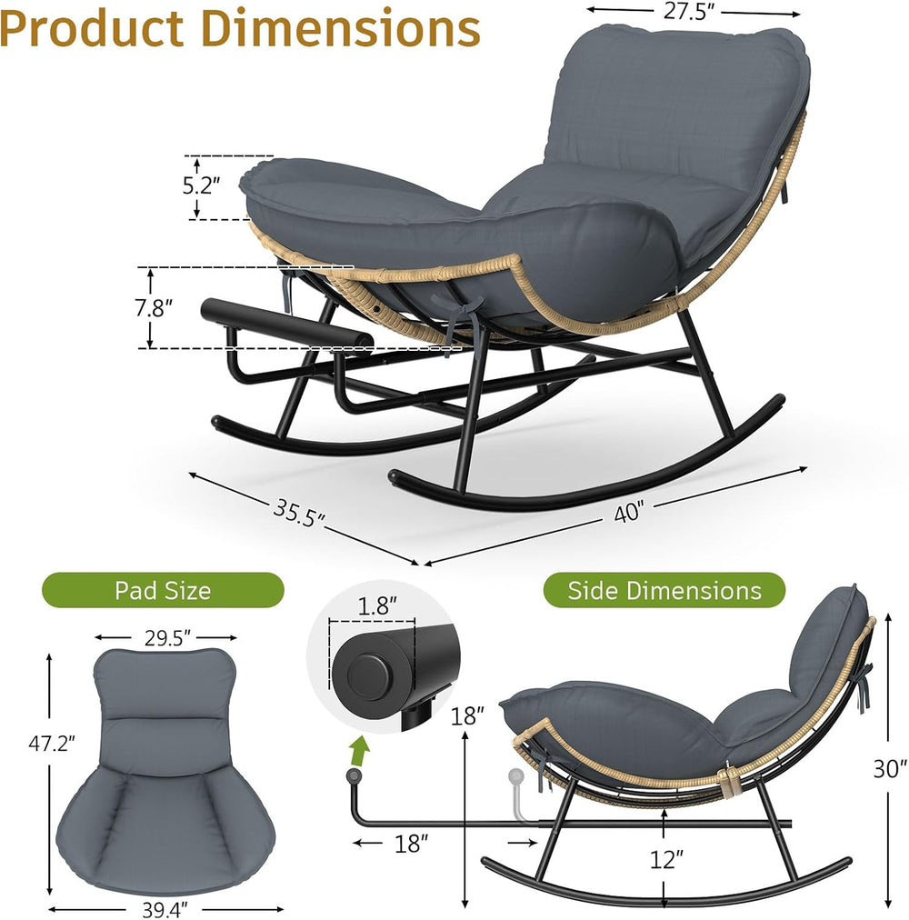 ZENPETIO Papasan Rocking Chair - 500LBS Oversized Rocer with Footrest | Outdo...