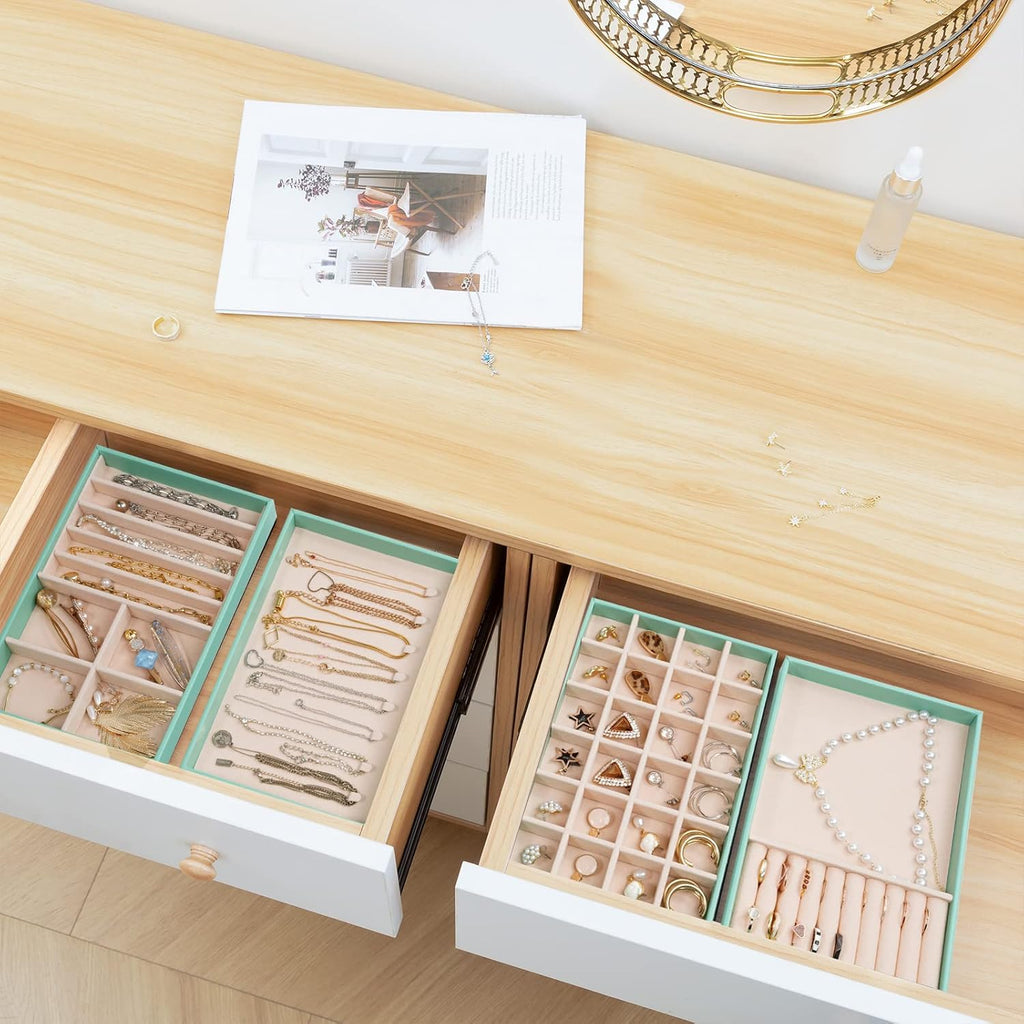ProCase Stackable Jewelry Organizer Trays for Drawers, Jewelry Drawer Inserts Container Display Case Storage for Earring Necklace Rings Bracelet with Removable Dividers -Mint, 4 Layers