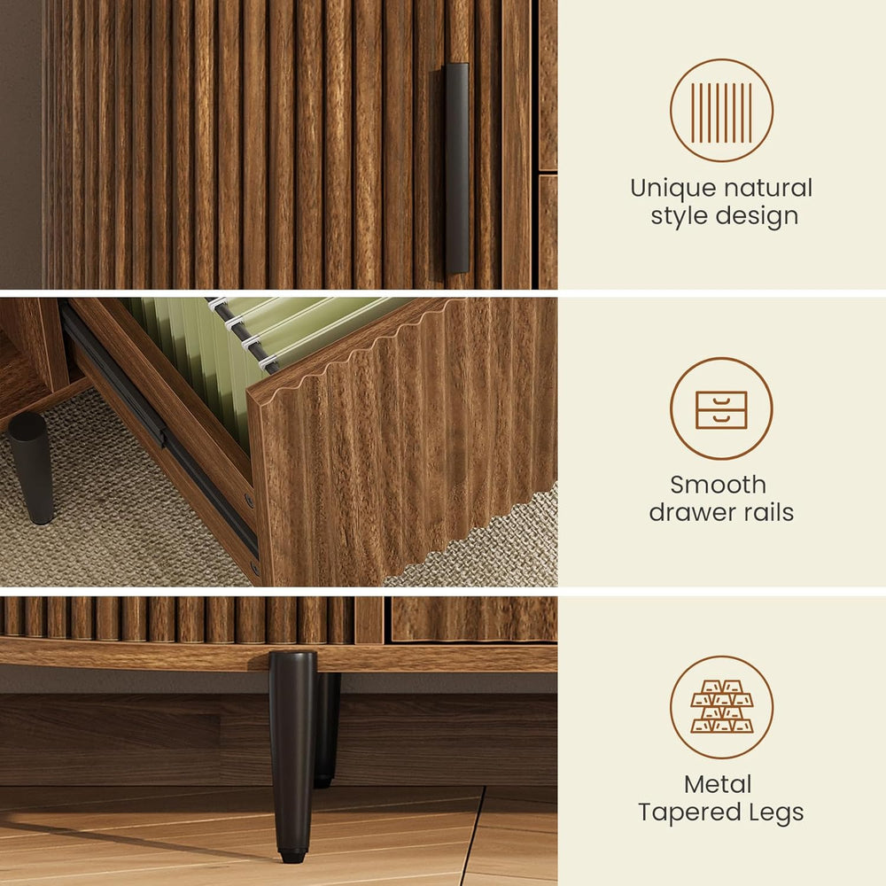 SEDETA Fluted 2 Drawer File Cabinet with 2 Sliding Door for Home Office | 39....