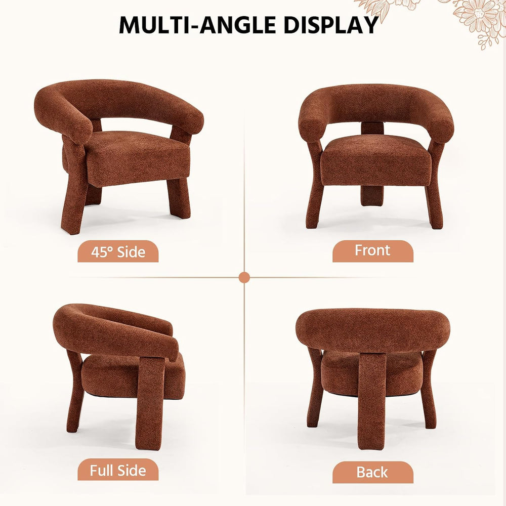 ANJ Modern Chenille Accent Chair, Barrel Armchair with Solid Wood Legs & ...