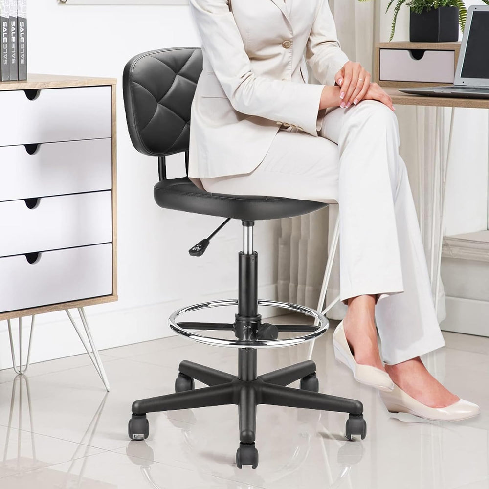 KLASIKA PU Leather Rolling Stools with Foot Rest and Back Support, Adjustable...