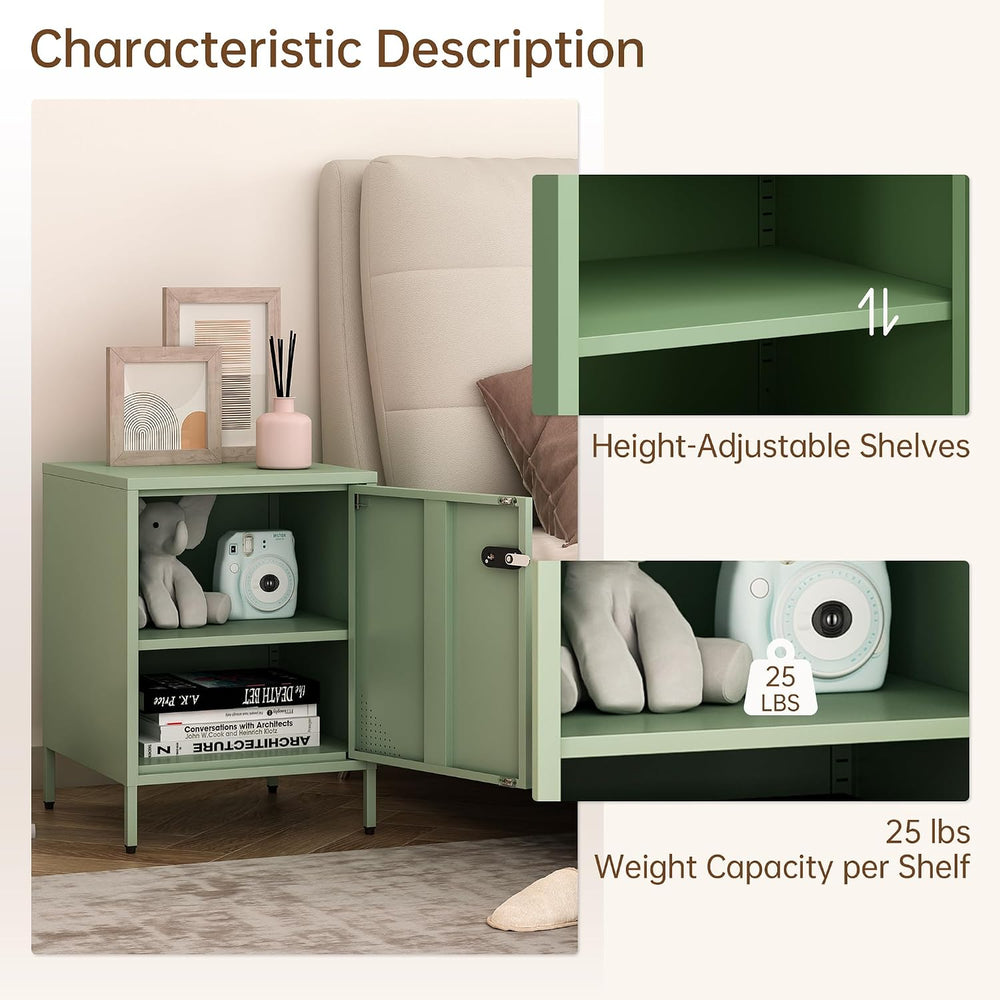 Steehoom Locker Nightstand Metal End Table Single Door Bedside Cabinet Lockab...