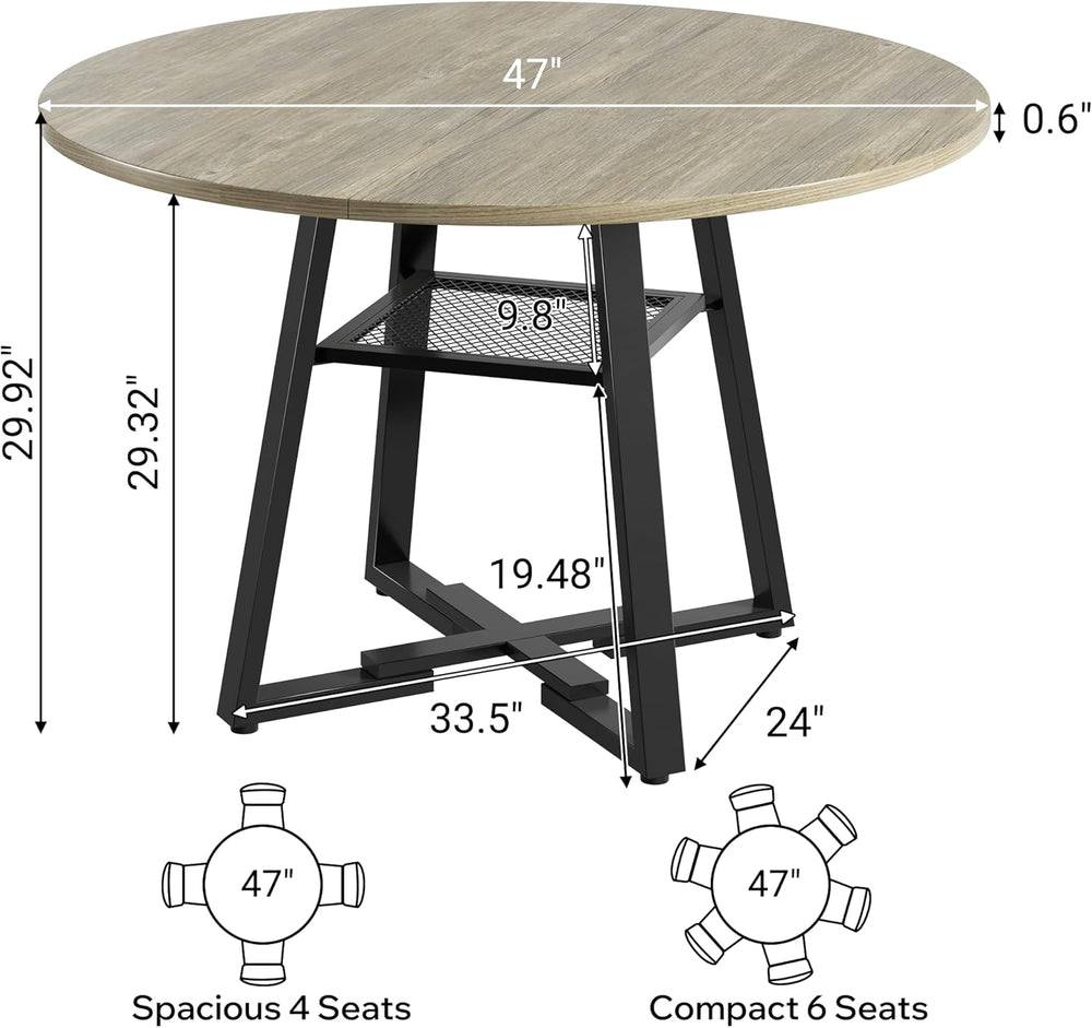 Round Dining Table for 4-6 People,47 Inch Dining Room Table,Modern Circle Kit...