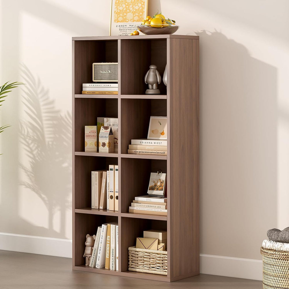 8-Cube Storage Shelf Bookcase - Wooden 4-Tier Floor Standing Open Bookshelf f...
