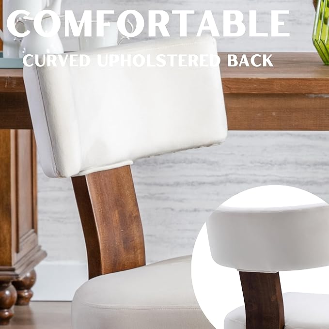 Upholstered Dining Chairs Set of 2, Modern Wooden Kitchen Chairs Fabric Side Dining Room Chair Farmhouse Dinner Chair for Kitchen Dining Room, Cream