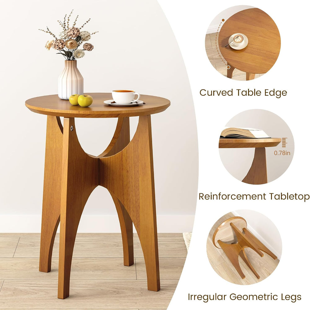 Round Side Table Living Room, Solid Wood End Table, Mid Century Modern Small ...