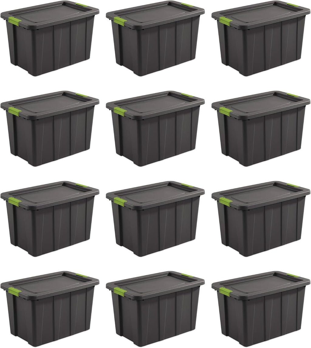 Sterilite 12-Pack Storage Bins with Lids, Heavy Duty Totes, Tuff1, 30 Gallon, Flat Gray