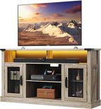 WLIVE Farmhouse TV Stand for 65 Inch TV, Tall Entertainment Center with LED Lights & Storage Cabinets, TV Media Console Table with Adjustable Shelf for Living Room, Bedroom, Home Theater, Gray Oak