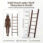 Carbonized Farmhouse Blanket Ladder, 6-Tier Rustic Wooden Rack | Reinforced Construction,3lbs Per Tier,Holds Clothes Scarves Belts,Christmas Decor Friendly,Fits All Home Styles,Easy to Clean