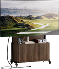 Planimetry Rolling TV Stand with Mount for 32-75 Inch TVs, Height Adjustable Mobile TV Stand with Lockable Wheels, Fluted Cabinet Entertainment Center with Power Outlet & Storage, Walnut