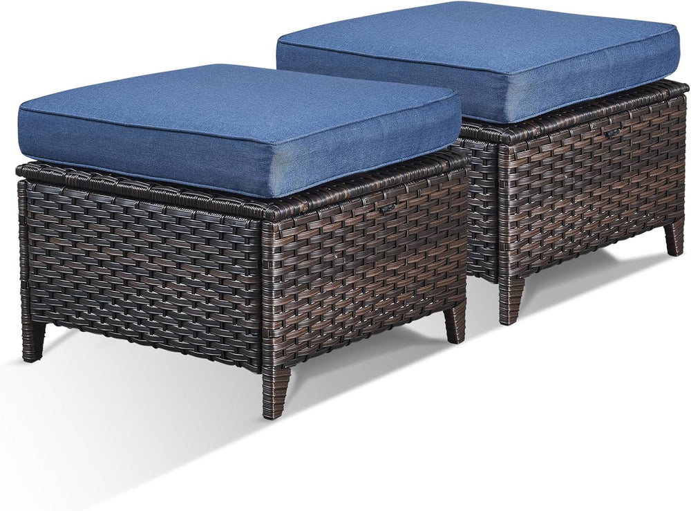 Patio Ottomans Set of 2 Outdoor Ottomans Wicker Foot Stools 2 Piece Footrest ...