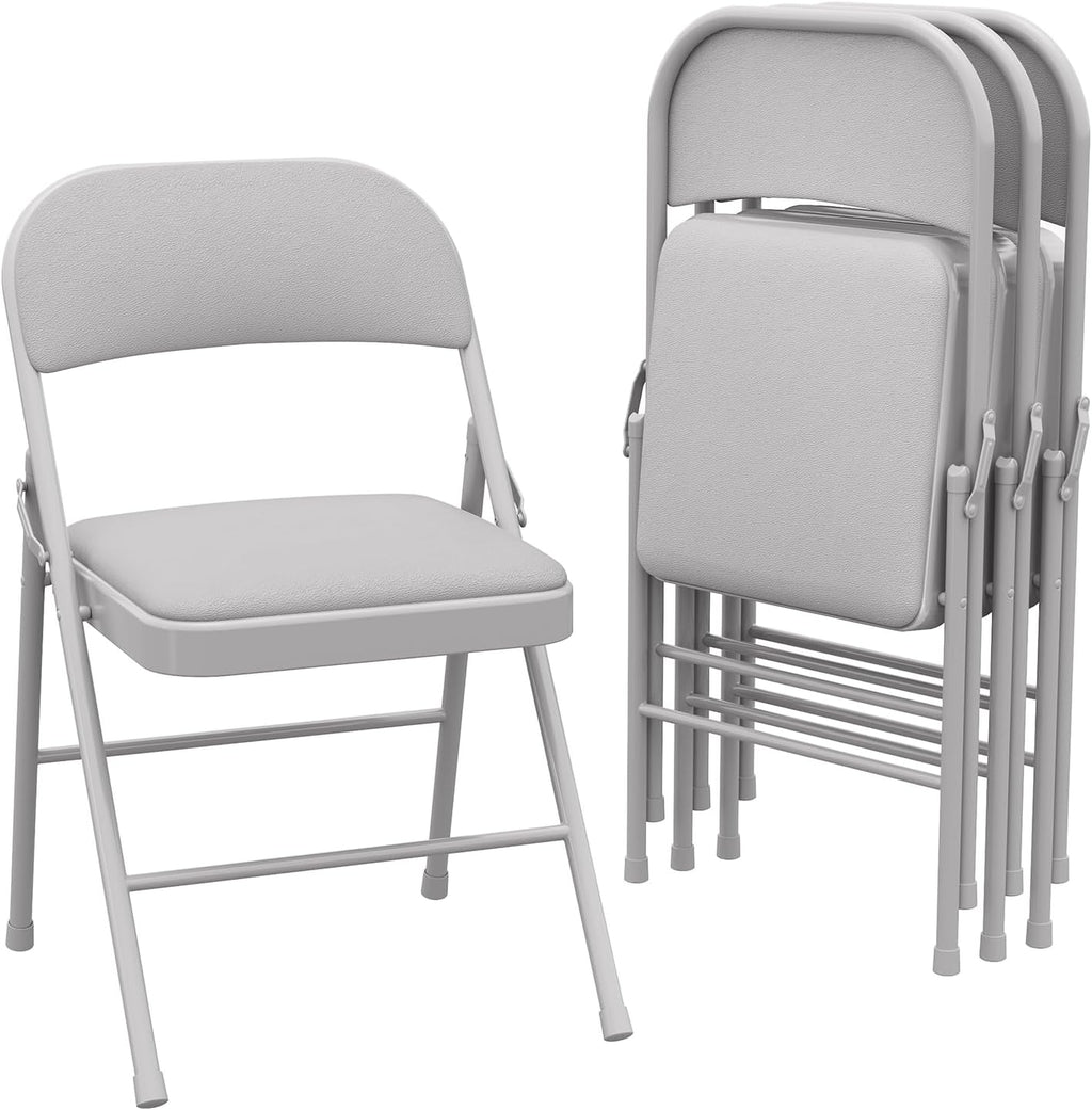 GarveeHome 4 Pack Folding Chairs with Padded Cushions, Padded Foldable Chair Hold Up to 350 LB, Portable Grey Folding Chair Suitable for Dining Room, Home Office, Indoor and Outdoor Events