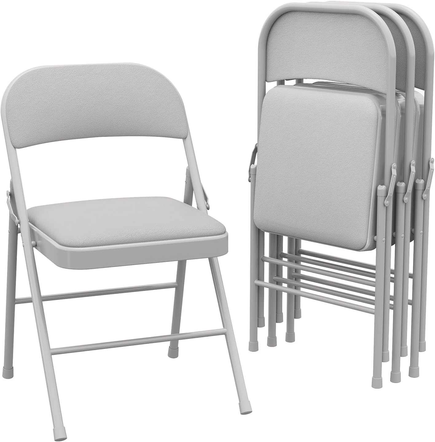 GarveeHome 4 Pack Folding Chairs with Padded Cushions, Padded Foldable Chair Hold Up to 350 LB, Portable Grey Folding Chair Suitable for Dining Room, Home Office, Indoor and Outdoor Events
