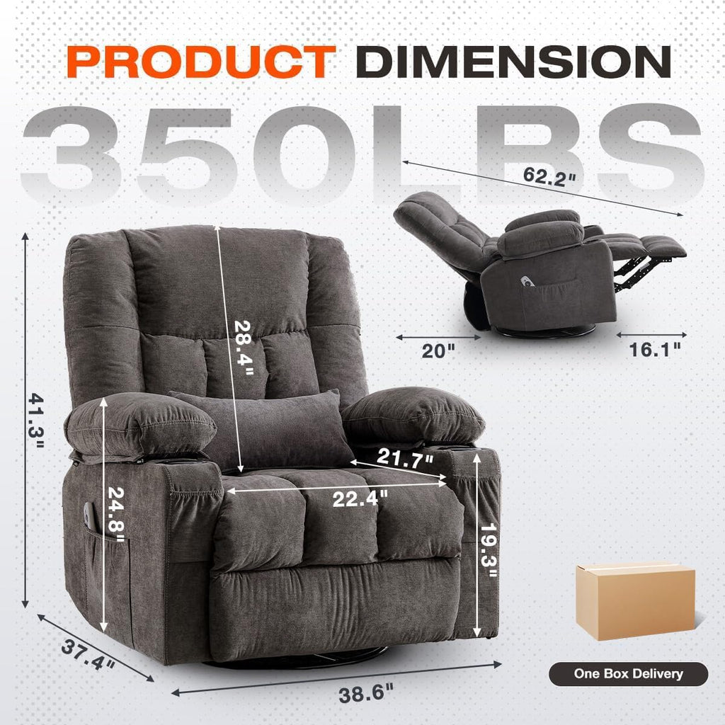 MAHOMICO Manual Recliner Chair with 2 Cup Holders,4 Pockets,Reclining Sofa for Living Room,Bedroom,22.4" W