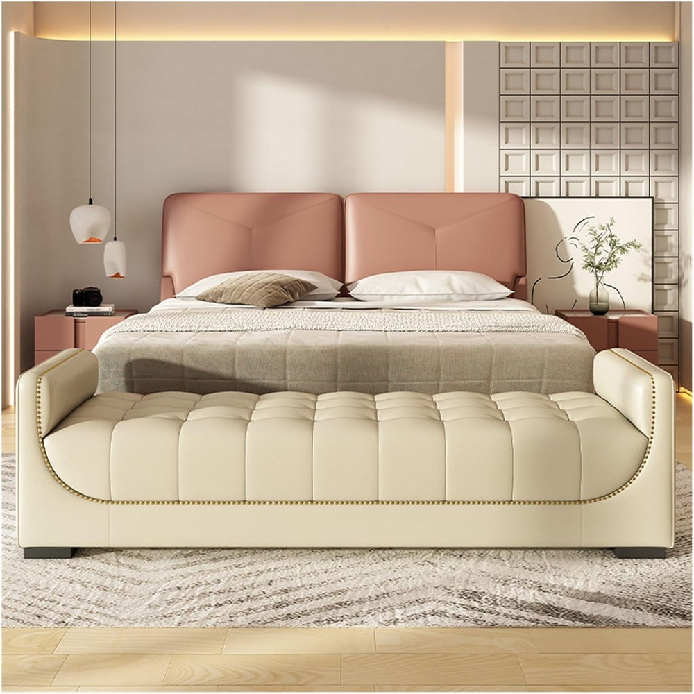 Modern Leather Bedroom Ottoman Bench,Upholstered End of Bed Modern Entryway S...