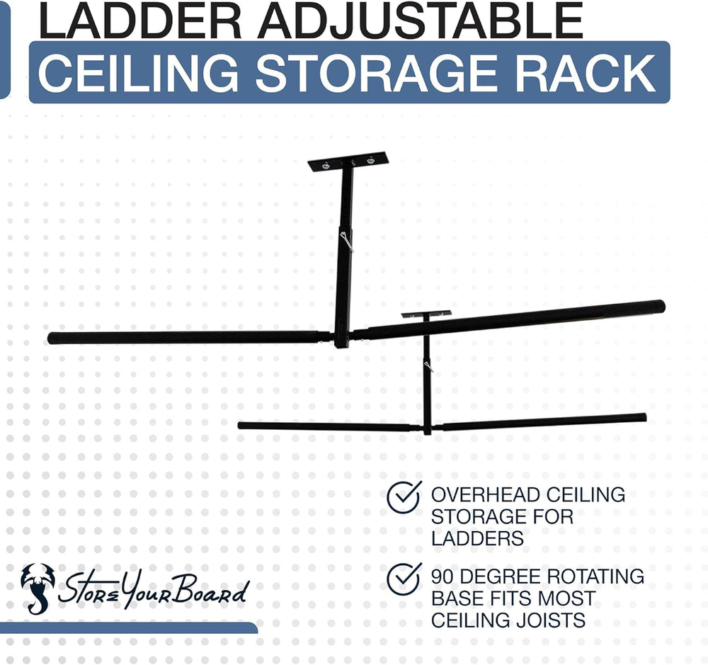 StoreYourBoard Adjustable Overhead Ladder Rack – Garage Organizer Ladder Shel...