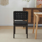 VINGLI Black Woven Wooden Dining Chairs Set of 4,Armless Mid Century Modern Desk Chairs with Rivet&Foot Pegs,Upholstered Farmhouse Comfy Chair No Wheels for Dining Room,Living Room,Kitchen,Oak,Suede