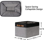 DULLEMELO Canvas Storage Bin with Handles, Fabric Bins for Shelves, Bedroom, Office,Nursery,Fabric Storage Baskets for Toys, Clothes,Gift(Black&Grey,15"x11"x9.5",4-Pack)