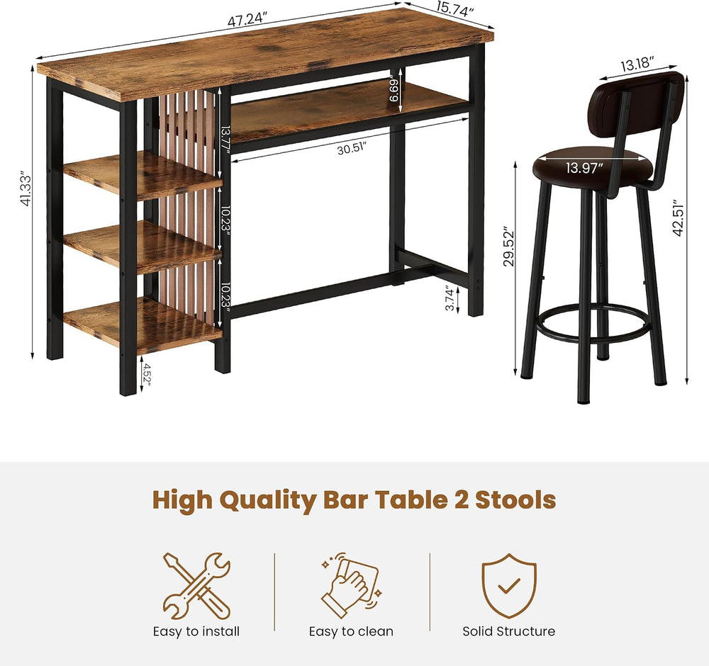 Bar Table and Chairs Set, 47'' Counter Height Dining Table Set with S...