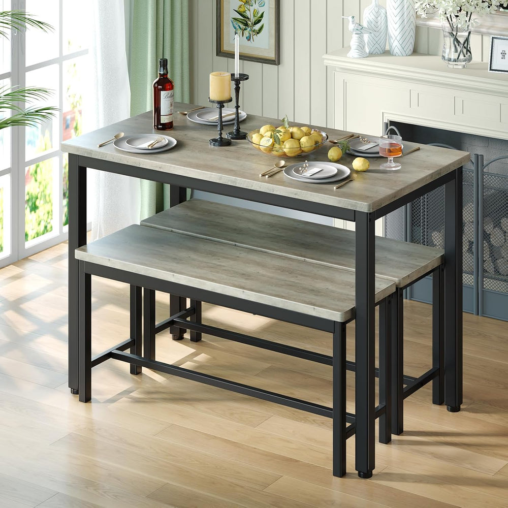 Tatub Dining Table Set for 4, 3-Piece Kitchen Table with 2 Benches, Space-Sav...