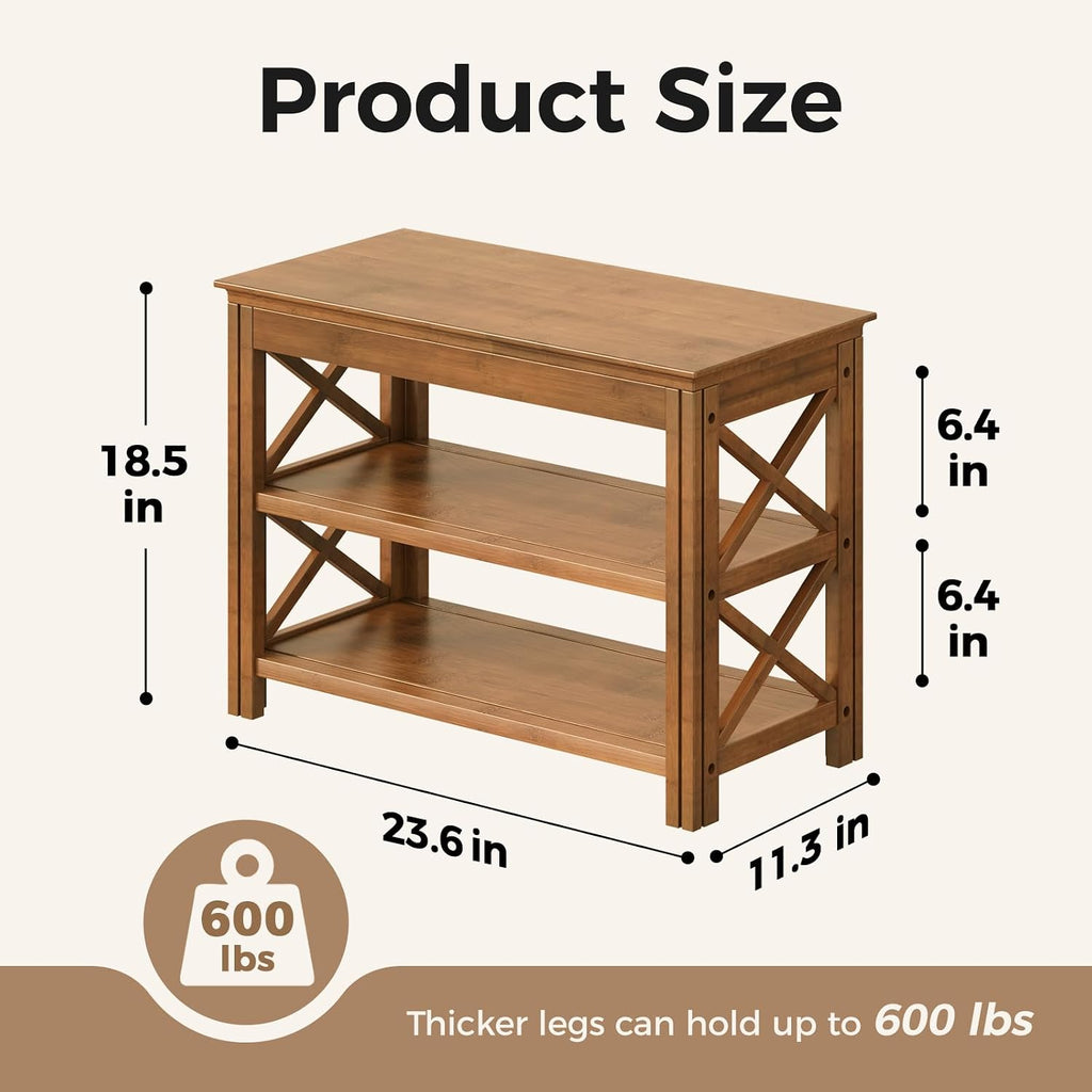 Bamworld Shoe Rack Bench with Storage 3 Tier Bamboo Shoe Bench Entryway Rustic Entryway Bench (X-Brown, 23.6 Inch