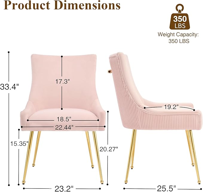 Velvet Dining Chairs Set of 2, Modern Upholstered Kitchen Chair with Pull Han...