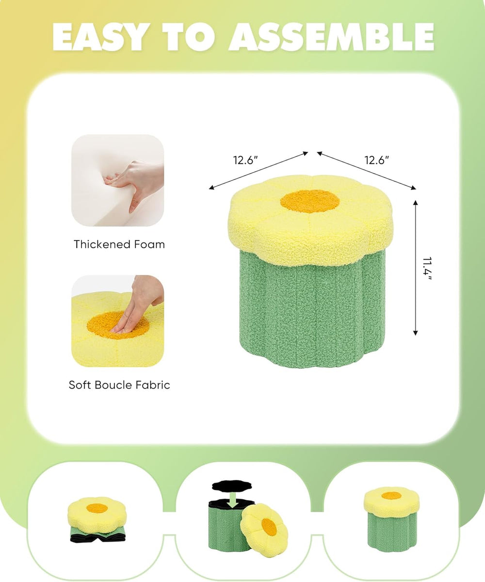 B FSOBEIIALEO Storage Ottoman Foldable, Sunflower Shaped Small Footrest Colla...