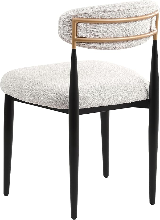 Morden Fort Modern Dining Chairs Set of 2, White Armless Chairs with Curved Backrest and Black Metal Legs for Dining Room, Kitchen and Apartment