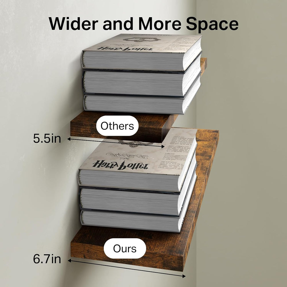 BAYKA Rustic Brown Floating Shelves 22.5in, 3 Pack, Wall Mount Wood Shelf