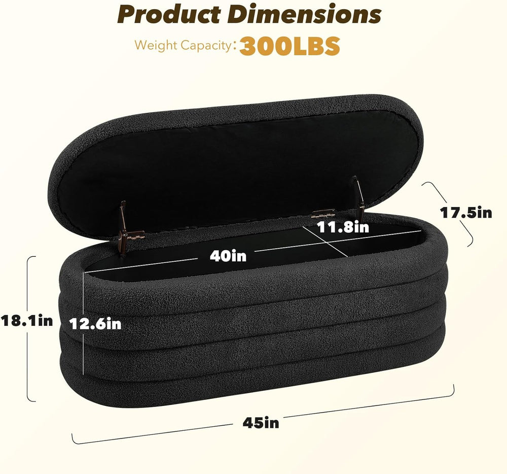 Furniliving Storage Ottoman Bench, 45'' Upholstered Boucle Ottoman wi...