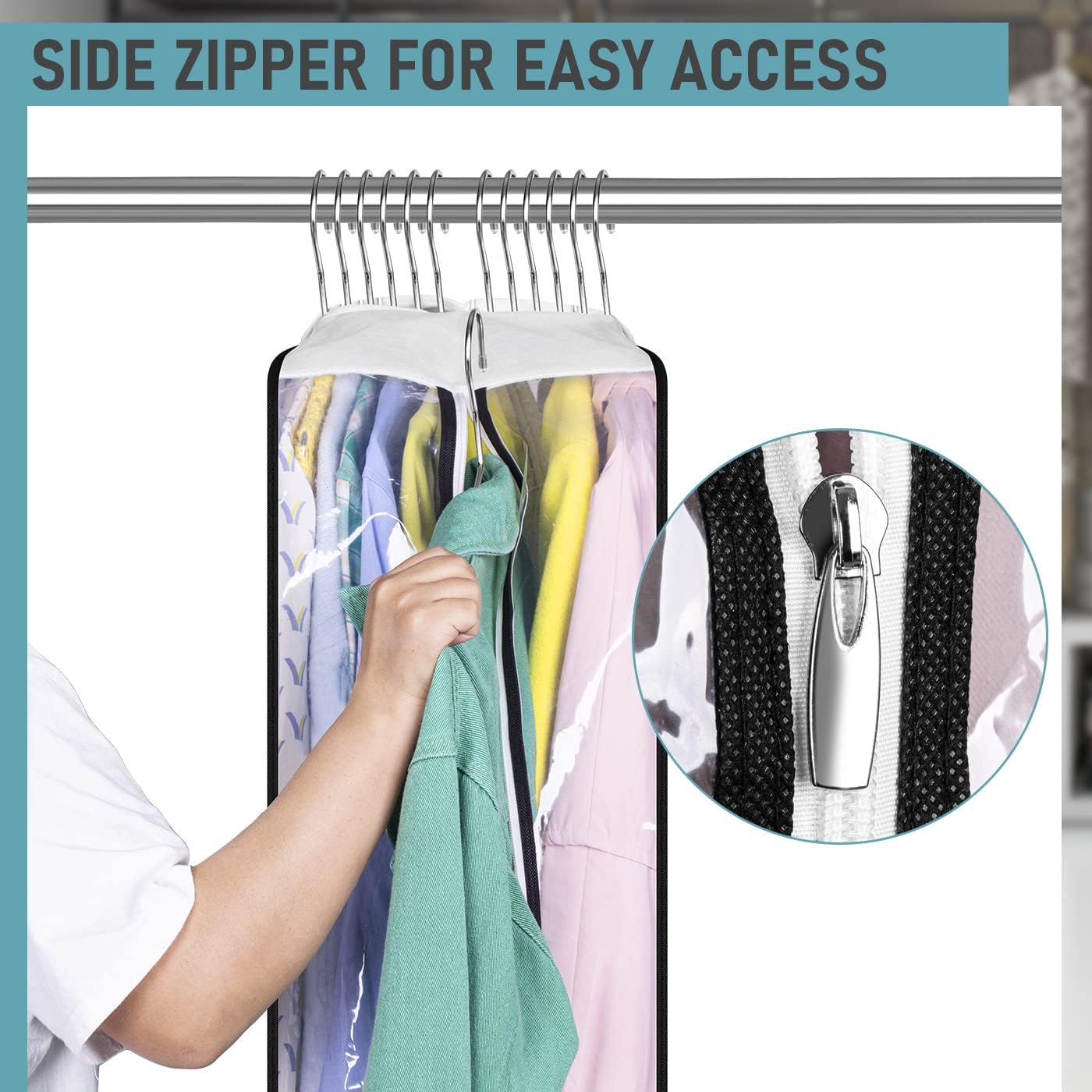 MISSLO 10" Gusseted All Clear Garment Bags for Hanging Clothes 40"+60" Suit Bags for Closet Storage Dresses Protectors for Shirts, Coats, Gowns, 3 Packs