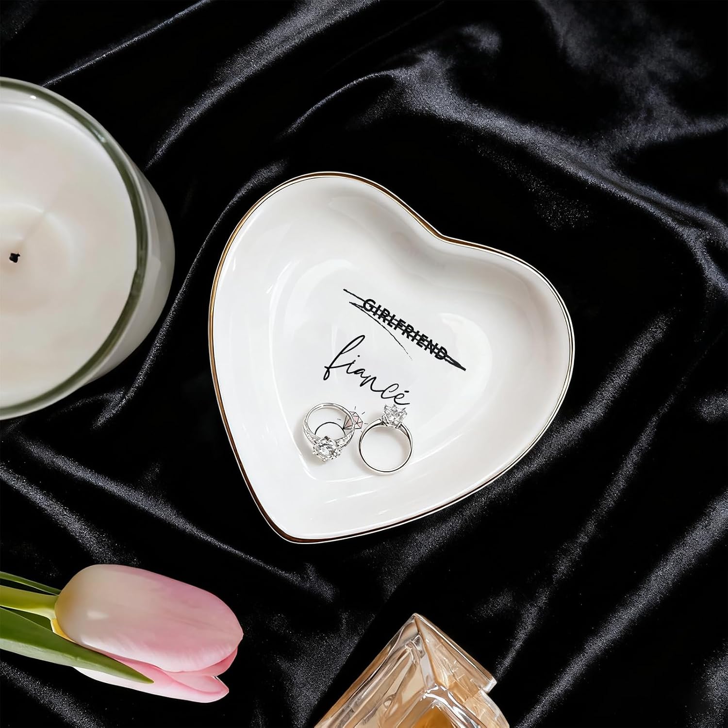 Fiance Jewelry Dish Tray – Engagement Ring Holder Ceramic Trinket Dish, Elegant Jewelry Organizer for Women, Bridal Shower Engagement Gift for Future Wife