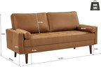 HIFIT 58" Loveseat Sofa Couch, Mid Century Modern Faux Leather Couch with Hand-Sewn Deep Love Seat & 2Pillows, Home Sofa Living Room Small Couches for Small Space,Bedroom,Office,Solid Wood Frame,Brown