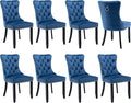 Modern Dining Chairs Set of 8, Tufted Upholstered Dining Chair with Solid Wood Legs, Blue Velvet Accent Chair, Sillas de Comedor, Kitchen & Dining Room Chairs (Blue, Velvet, 8Pcs)